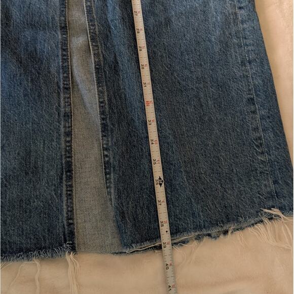 FRAME Blue Sea Cut Off Waist Denim Front Slit A-line Midi Maxi Skirt - Picture 7 of 11